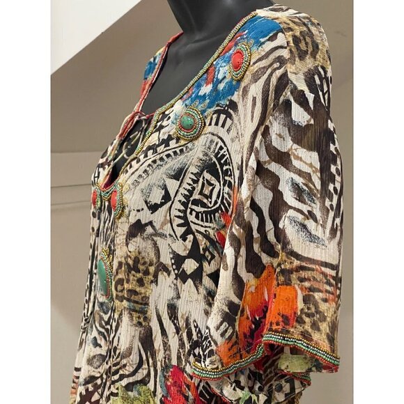 Chicos women’s silk tunic top  semi sheer with stone trim  48 chest - Picture 6 of 9